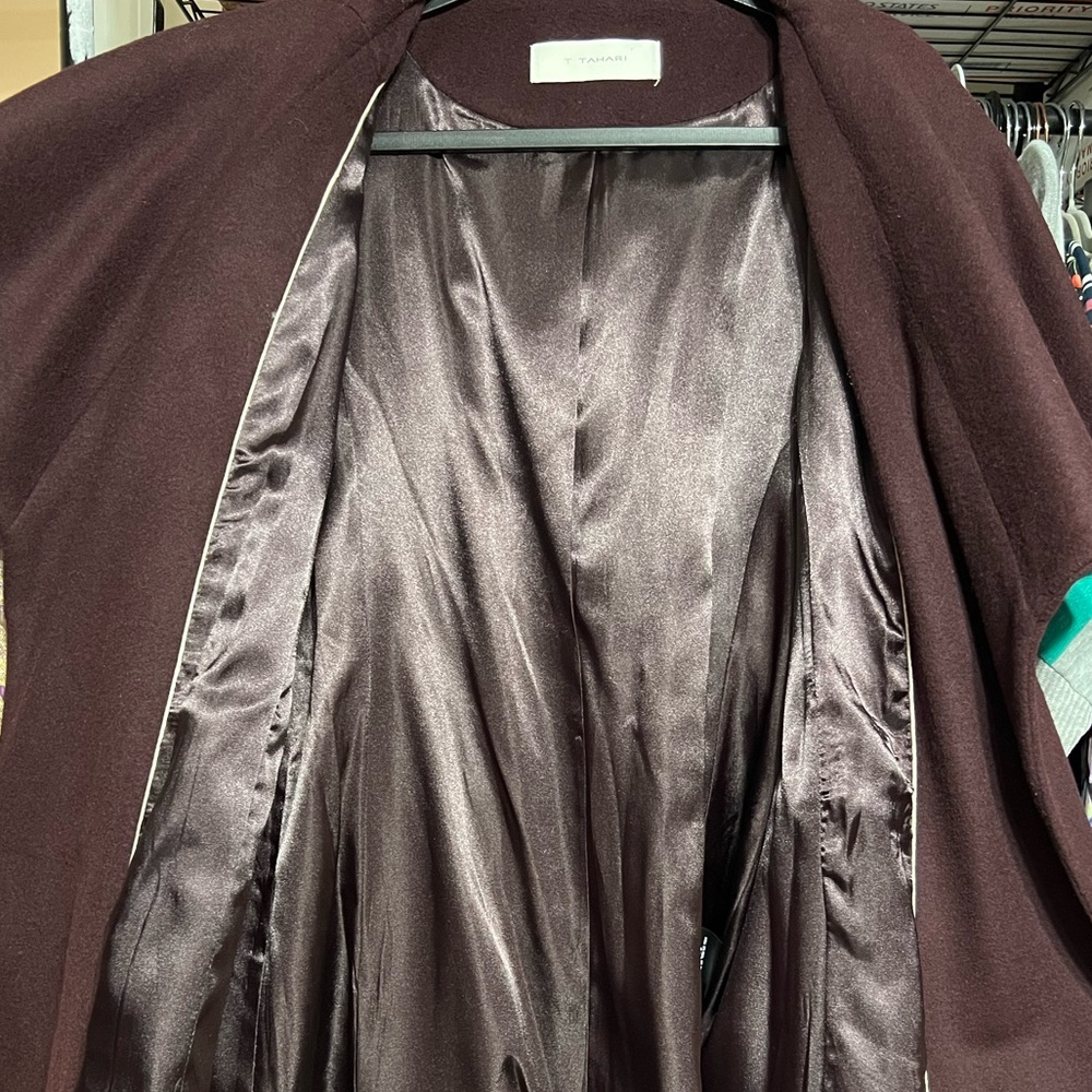 Tahari Marilyn Shawl Double Face Wool-Blend Wrap Coat In Merlot Eggplant - Picture 3 of 4